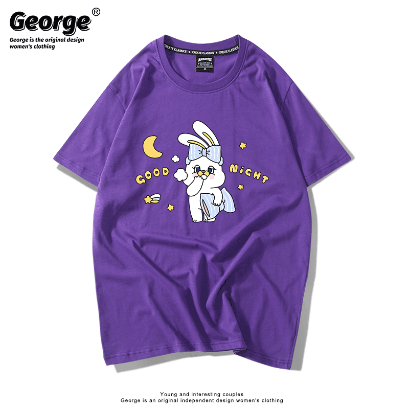 2021新款短袖兔女郎卡通晚安粉t恤 乔治甲克车T恤