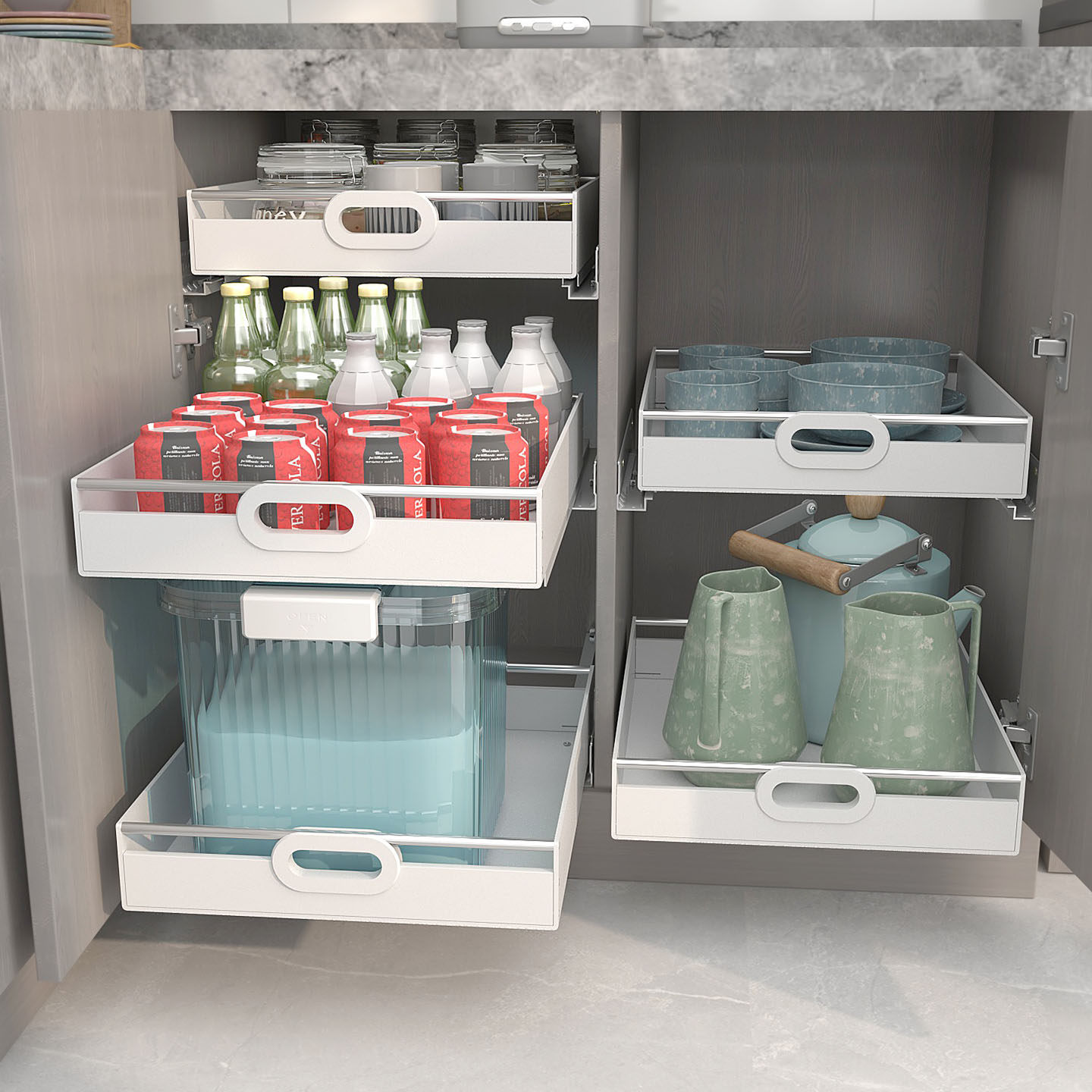 新款拖底轨道抽屉自制超深柜改造拉篮橱柜收纳盒不锈钢PP塑料托盘,淘宝优惠券,粉丝福利购,淘宝优惠卷