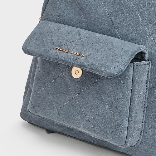 CHARLES&KEITH26秋新款CK2-60671924-1绒面菱格链条双肩包手提包 - 图2