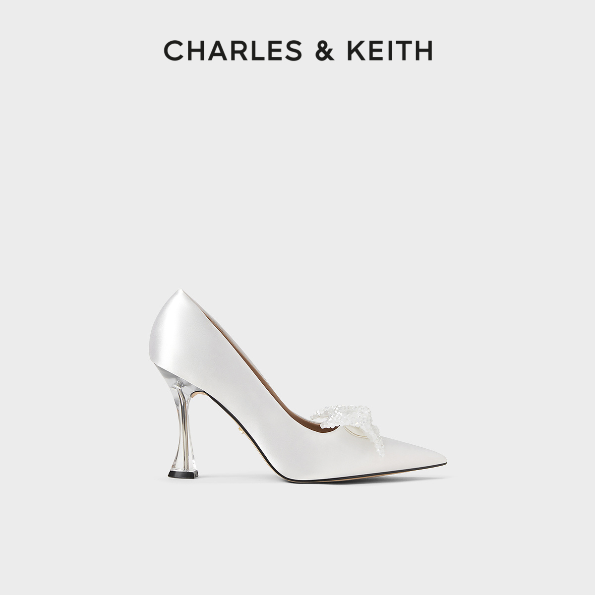 CHARLES&KEITH24夏新款SL1-60280459尖头蝴蝶结高跟鞋单鞋婚鞋女