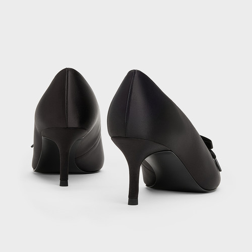 CHARLES&KEITH26春新款CK1-61720252蝴蝶结粗花呢缎面高跟鞋单鞋 - 图3