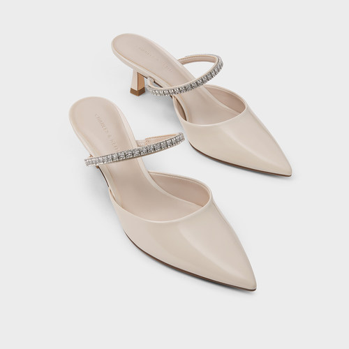 CHARLES&KEITH春季女鞋CK1-60920353亮钻一字带尖头高跟穆勒拖鞋 - 图1