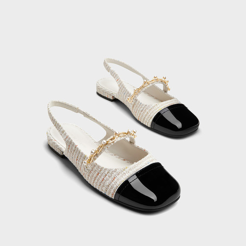 CHARLES＆KEITH春季女鞋CK1-70900382女士珠链绊带小香风平跟凉鞋 - 图1