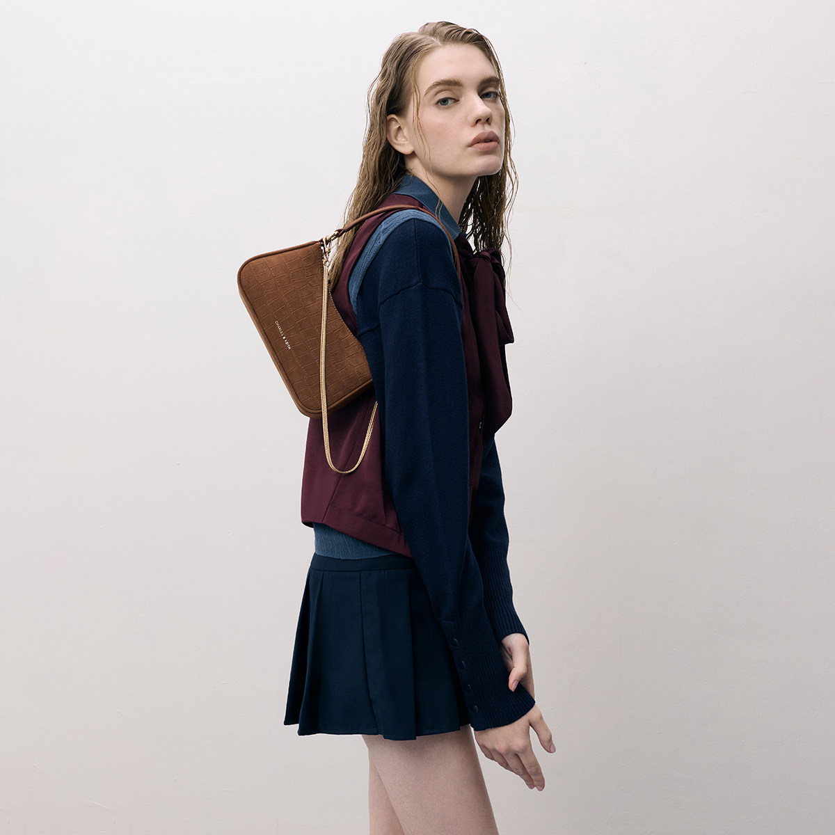 CHARLES&KEITH26春新款CK2-80151362-C鳄鱼纹单肩腋下包斜挎包女,淘宝优惠券,粉丝福利购,淘宝优惠卷