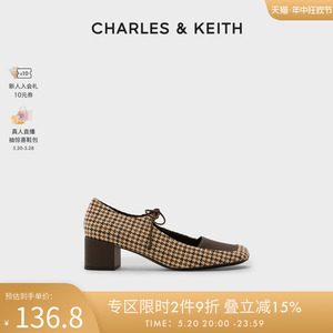 CHARLES&KEITH春夏女鞋CK1-60361366女士蝴蝶结拼接鞋面方头单鞋