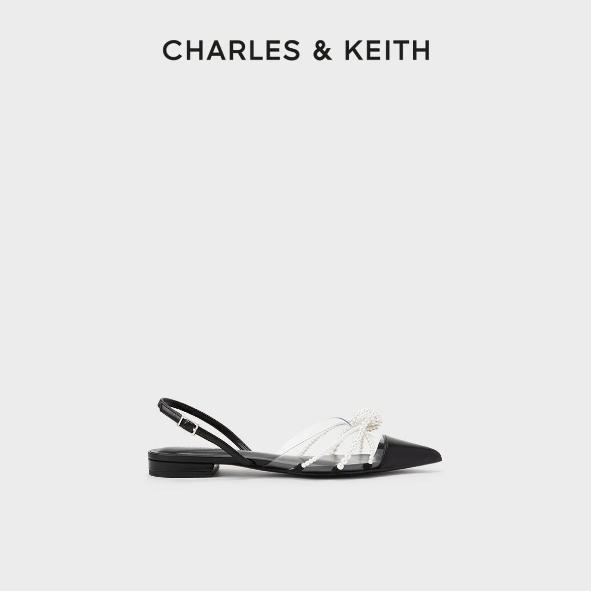 CHARLES&KEITH春夏女鞋CK1-70900380女士珍珠饰透明尖头低跟凉鞋-图0