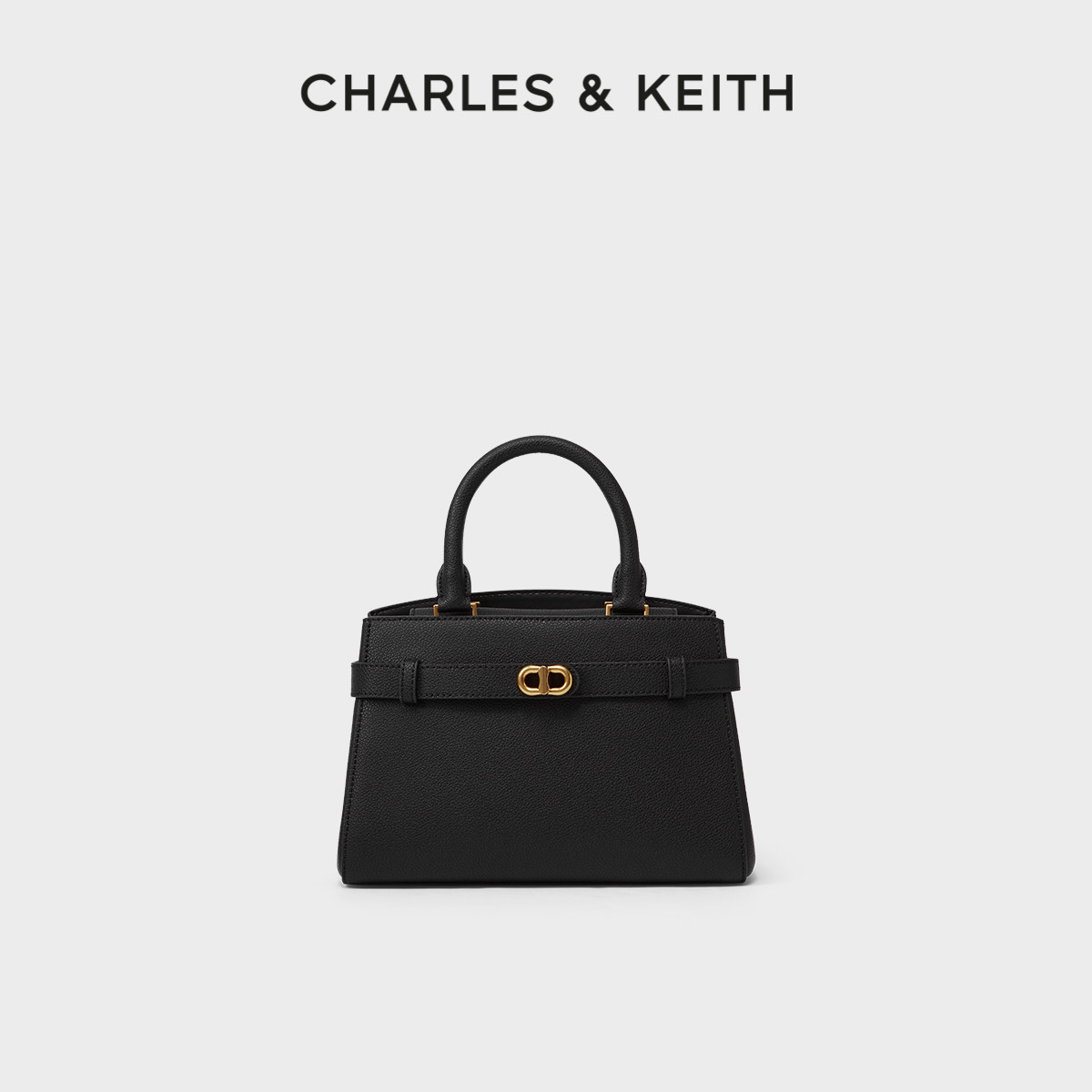CHARLES＆KEITH春季女包CK2-50160102中号金属扣带饰手提凯莉包女