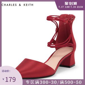 CHARLES＆KEITH凉鞋CK1-60390312绑带中国风婚鞋尖头粗中跟女鞋