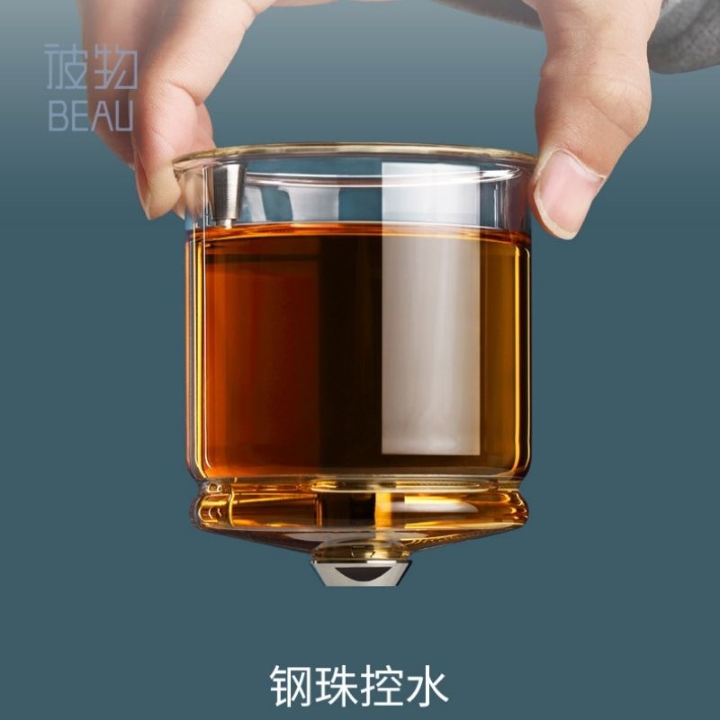 天福茗茶彼物静谧飘逸杯家用全玻璃泡茶壶懒人可拆洗一键过滤茶具-图3