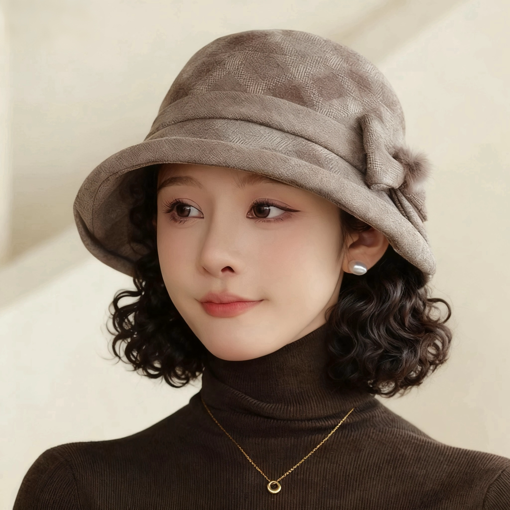 帽子假发一体女秋冬新款羊毛呢渔夫帽短卷发梨花卷气质中老年妈妈,淘宝优惠券,粉丝福利购,淘宝优惠卷