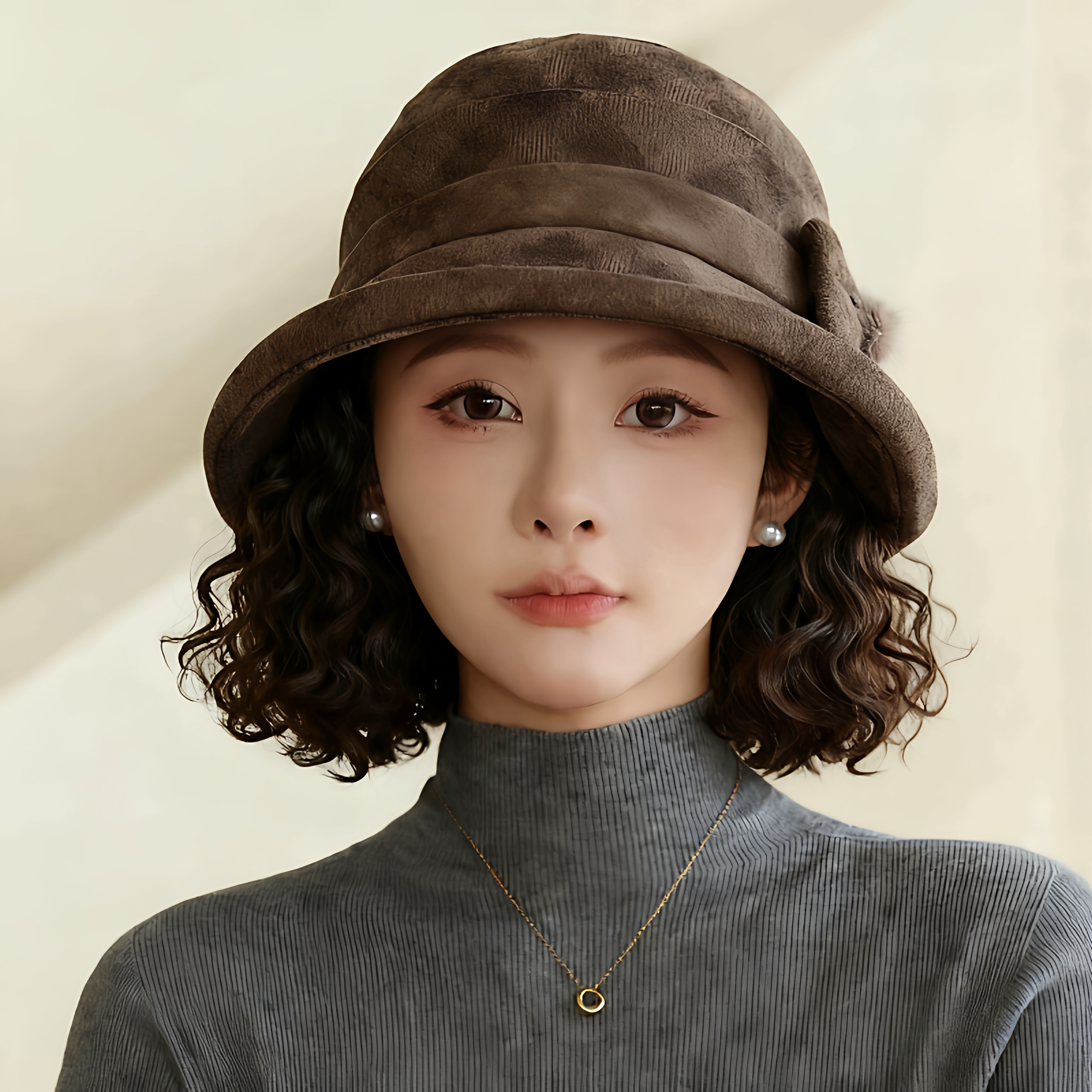 帽子假发一体女秋冬新款羊毛呢渔夫帽短卷发梨花卷气质中老年妈妈,淘宝优惠券,粉丝福利购,淘宝优惠卷