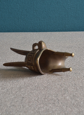 中式古典青铜杯爵杯一只大气古朴纯铜铸造色泽古润观赏收藏摆件