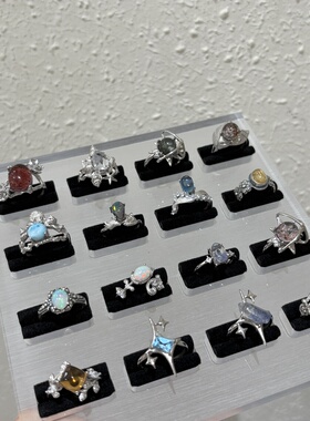 天然水晶彩宝S925纯银戒指小众精致款氛围感活口调节