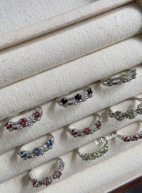 末泽 排戒合集彩宝天然水晶复古精致辣妹戒指ins小众饰品5.9活口