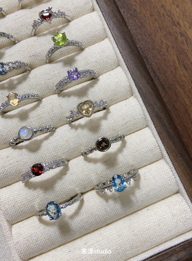 末泽 轻奢小众高级感水晶天然彩宝戒指活口托帕石榴石海蓝宝10.31