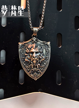 原创925银狮子盾剑骑士吊坠