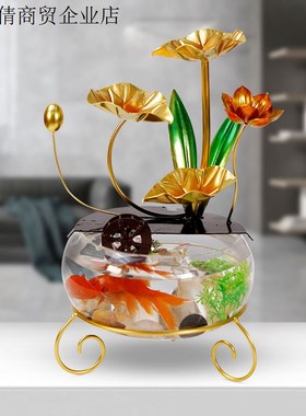 【福气满满】新款高档办公室客厅轻奢桌面摆件流水中式家用创意鱼