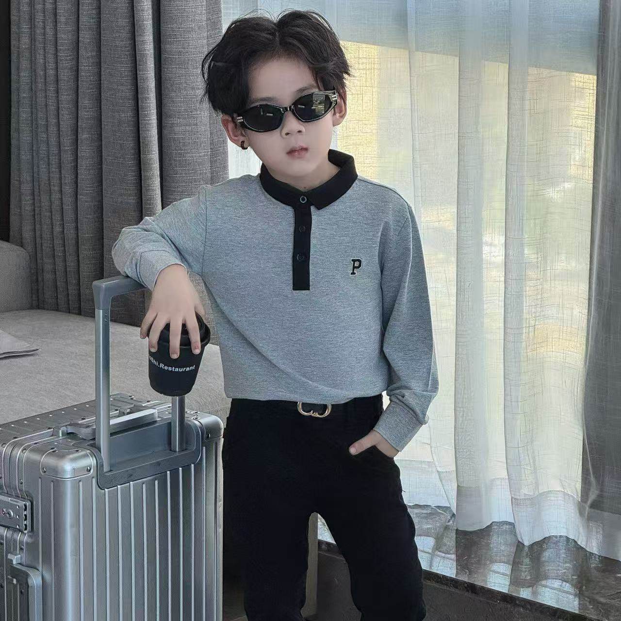 男童polo衫2025新款儿童春秋翻领长袖T恤中大童灰色休闲上衣帅气,淘宝优惠券,粉丝福利购,淘宝优惠卷