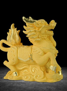 麒麟摆件 绒沙金创意家居办公室商务送礼工艺礼品麒麟摆件