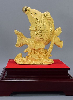 金龙鱼摆件客厅乔迁开业礼品办公室家居摆设工艺品鱼绒沙金摆件
