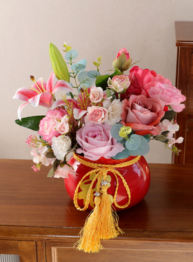 仿真花套装婚房装饰花摆设摆件订婚客厅餐桌乔迁花束假花红色花束
