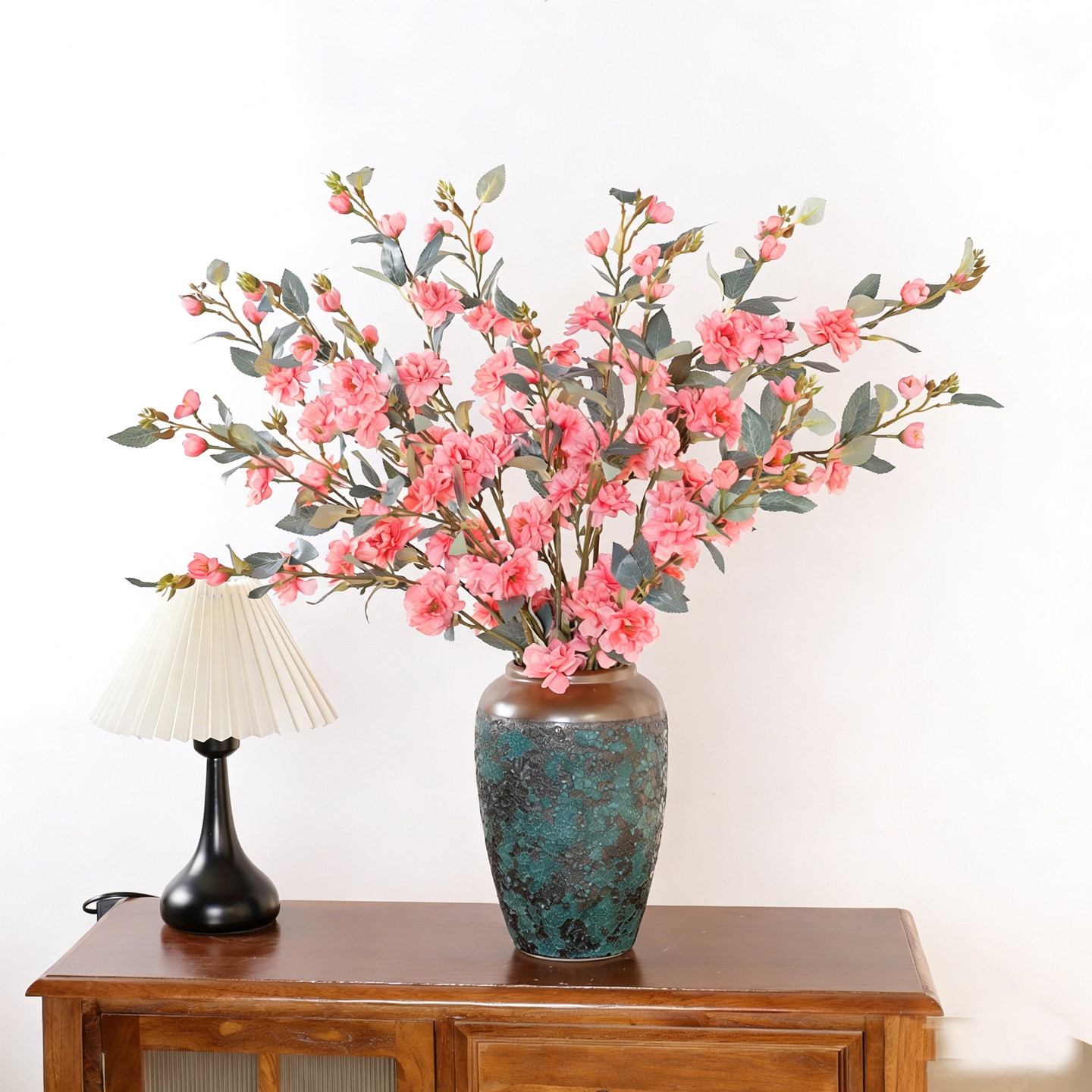 单枝山茶花 高端中式仿真花假花干花束饰摆件客厅电视柜玄关餐桌,淘宝优惠券,粉丝福利购,淘宝优惠卷