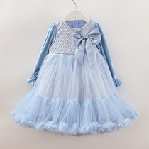 Girl Tutu Princess Dress Autumn Silk Suede Dress Dress Child Foreign Air Long Sleeve Dress Cake Skirt Fluffy Dress