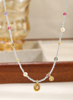 英国cherry kitty清新甜美气质米珠串珠项链彩色石多巴胺精致