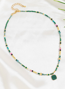 英国cherry kitty新款绿松石手工串珠锁骨链小众高级感简约淡水