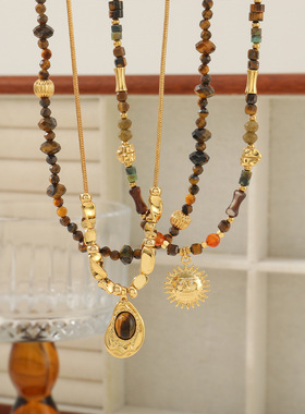 英国cherry kitty欧美复古美拉德风石手工串珠项链小众设计太阳