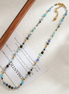 英国cherry kitty欧美撞色切面石串珠项链原创小众艺术生撞色