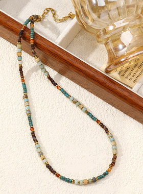 英国cherry kitty轻奢 复古撞色民族风捷克珠串珠项链精致百搭