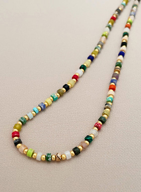 英国cherry kitty欧美新款度假风彩色宝石串珠项链时尚ins风百搭