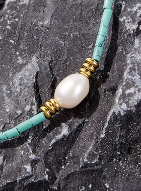 英国cherry kitty小众设计复古蓝纹石串珠项链法式小清新绿松石