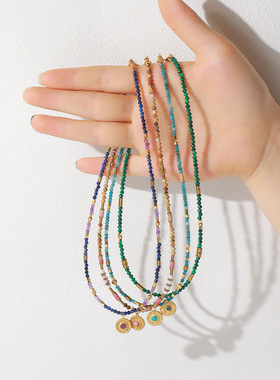 英国Cherry Kitty欧美复古彩色孔雀石串珠锁骨链时尚个性潮流