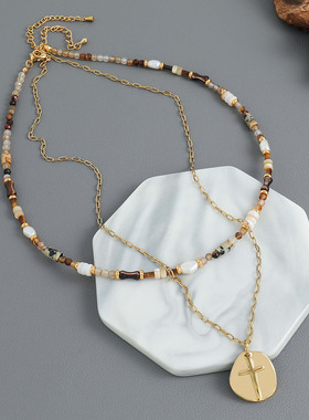 英国cherry kitty复古民族风彩色石淡水珍珠串珠项链小众设计