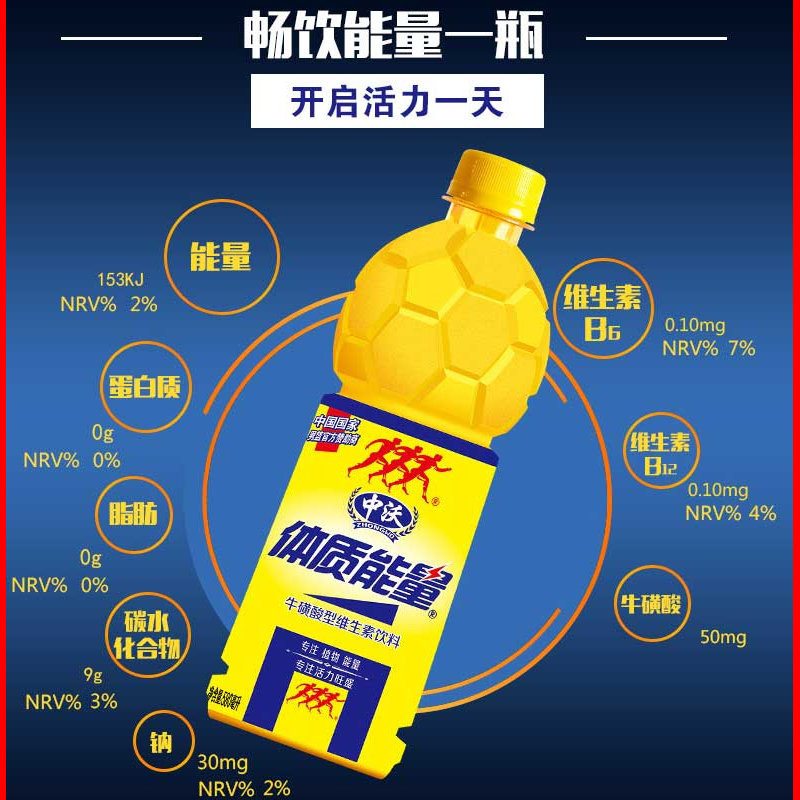 中沃体质能量牛磺酸强化型维生素运动功能饮料580ml*15瓶整箱批发-图2