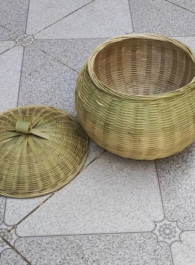 竹制品竹编茶叶罐竹箩竹编制竹篮有盖子小竹篓带盖装鸡蛋编织竹篮