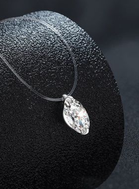 颈链莫桑石纯银S925人鱼隐形简约吊坠鱼线之泪锁骨透明女蛋形项链