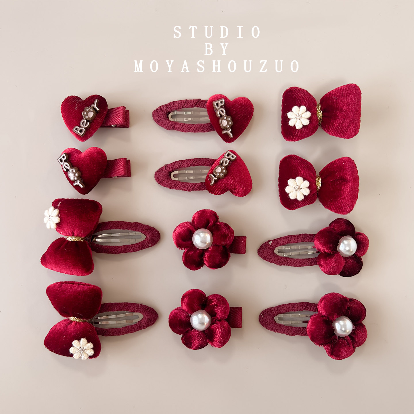 新年儿童发夹新款酒红色花朵可爱宝宝蝴蝶结发饰夹子女童新年头饰,淘宝优惠券,粉丝福利购,淘宝优惠卷