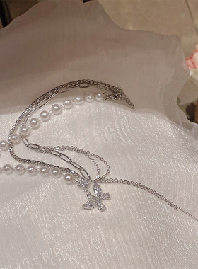 超仙蝴蝶拼接项链高级感小众简约长流苏链条锁骨链潮