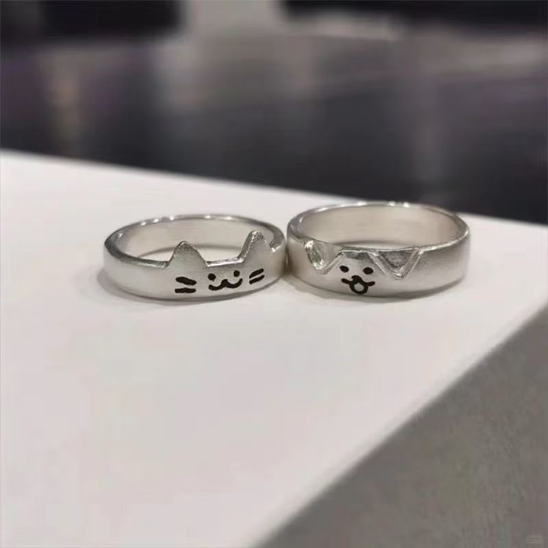 Cat and Dog Diary Couple Ring Two-in-One Kitten and Puppy Ring Little Red Book Same Style Frosted Open Ring