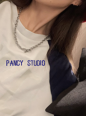 潮男女钛钢项链ins嘻哈锁骨链日韩简约个性OT扣挂件配饰