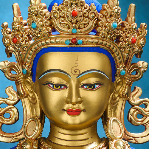 地藏王佛像摆件纯铜精工仿尼泊尔全鎏金雕花藏密宗地藏王菩萨佛像 - 图0