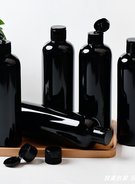 500ml圆肩黑色普通翻盖瓶28口径PET塑料瓶蝴蝶盖瓶子化妆瓶乳液瓶
