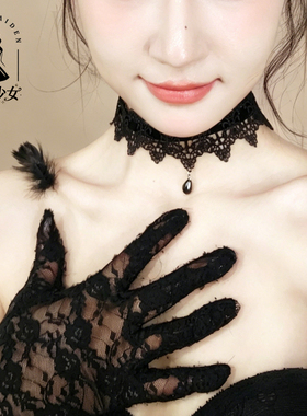 暗黑酒红系蕾丝choker锁骨链颈带