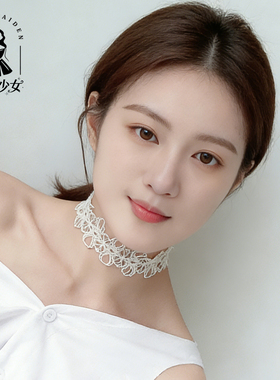 网红同款黑色白色蕾丝颈带项圈花朵颈链脖子玫瑰花项链配饰锁骨链