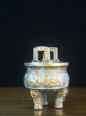 纯黄铜鼎摆件三足鼎圆鼎工艺品