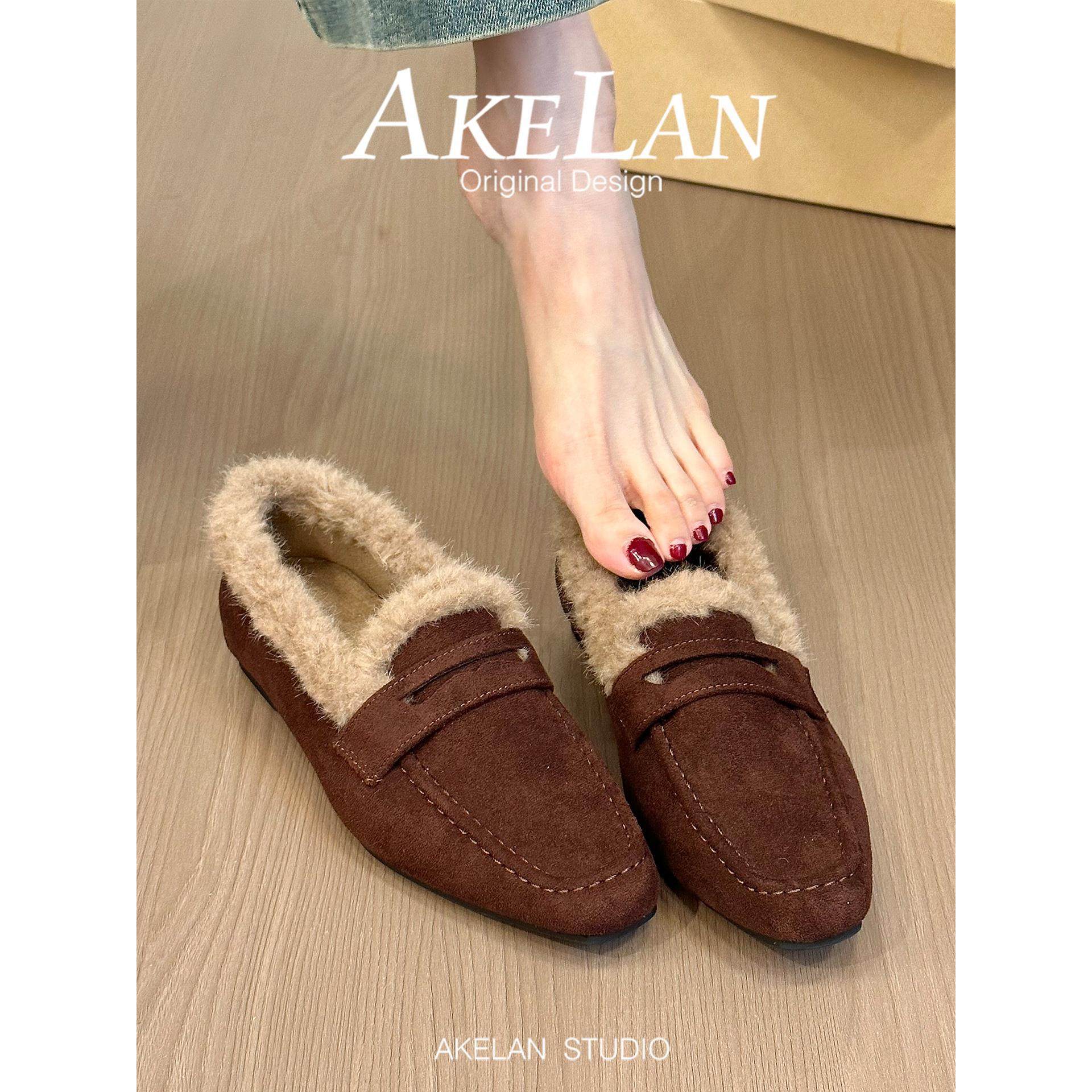 羊皮版~绒面复古辣妹毛毛小皮鞋女一脚蹬加绒保暖棉鞋内增高单鞋,淘宝优惠券,粉丝福利购,淘宝优惠卷