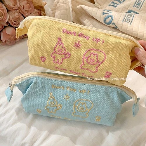 刺绣ins风可爱兔子笔袋马卡龙大容量女学生高颜值文具袋2024新款 - 图1